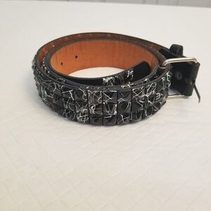 PYRAMID Studded WOMENS Leather Belt Size XL Black And White 1.5 In Wide